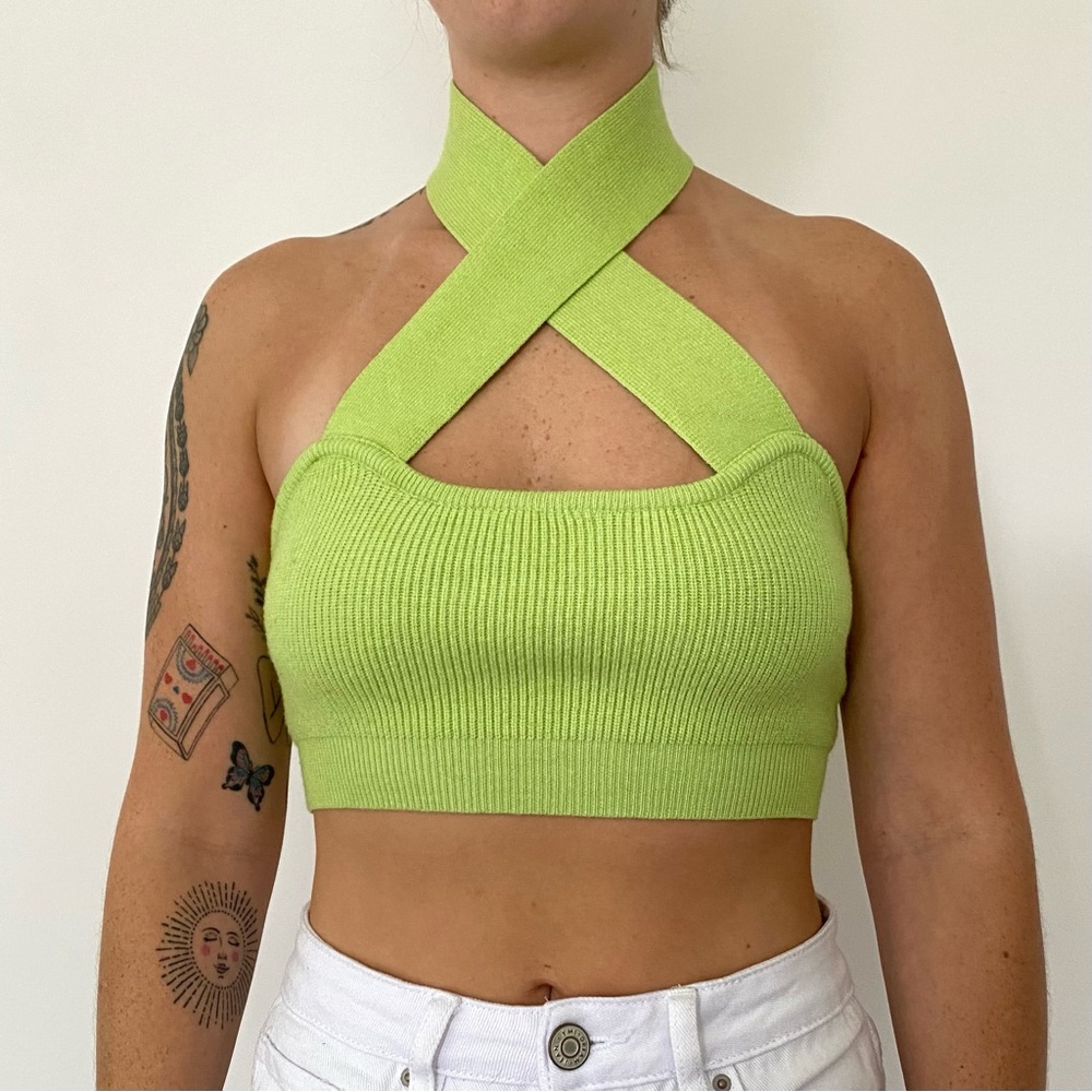 Green crisscross crop top